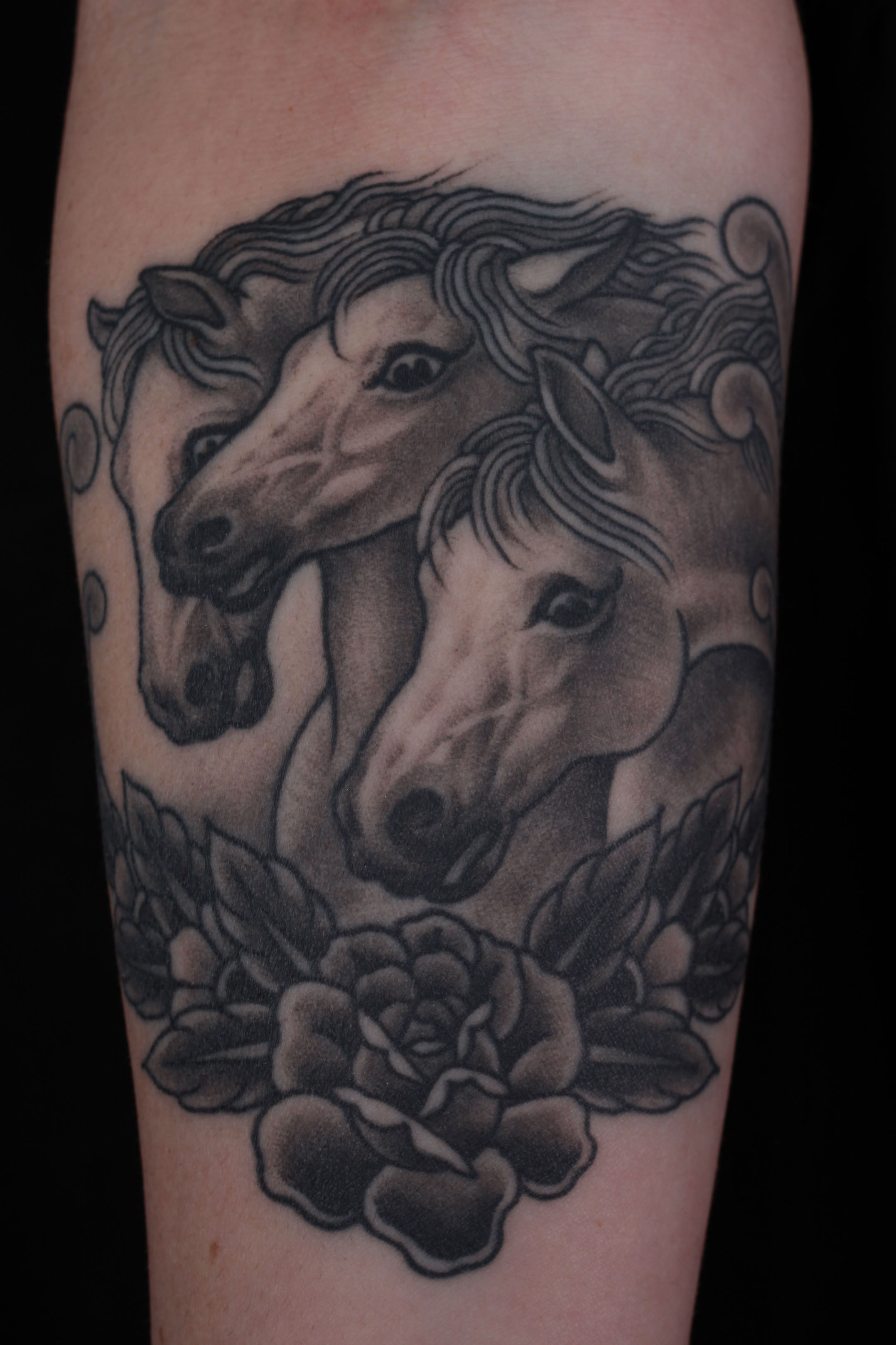 brian-thurow-dedication-tattoo-forearm-black-and-grey-pharaohs-horses