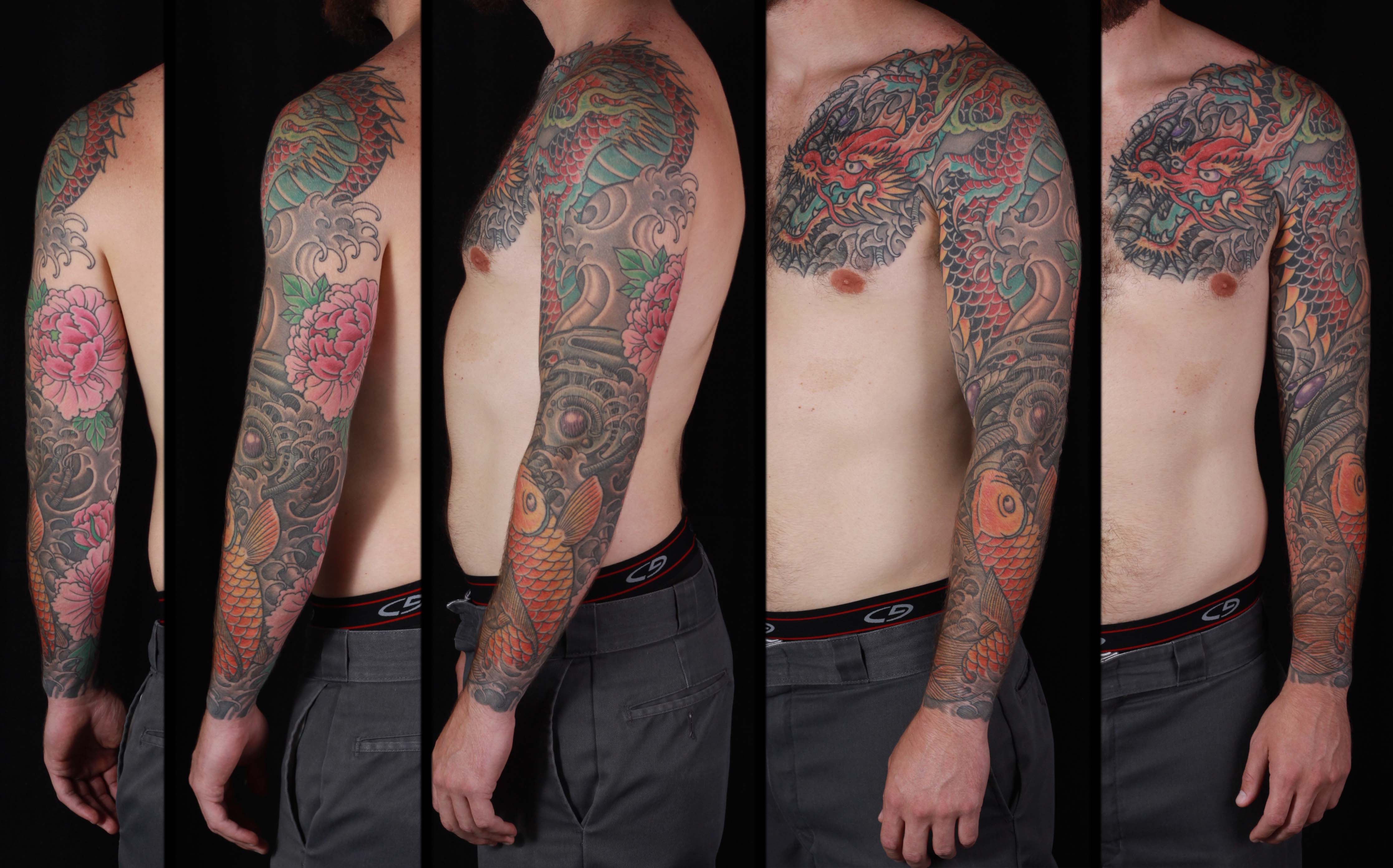 brian-thurow-dedication-tattoo-japanese-dragon-biomech-koi-water-waves-sleeve-arm-chest