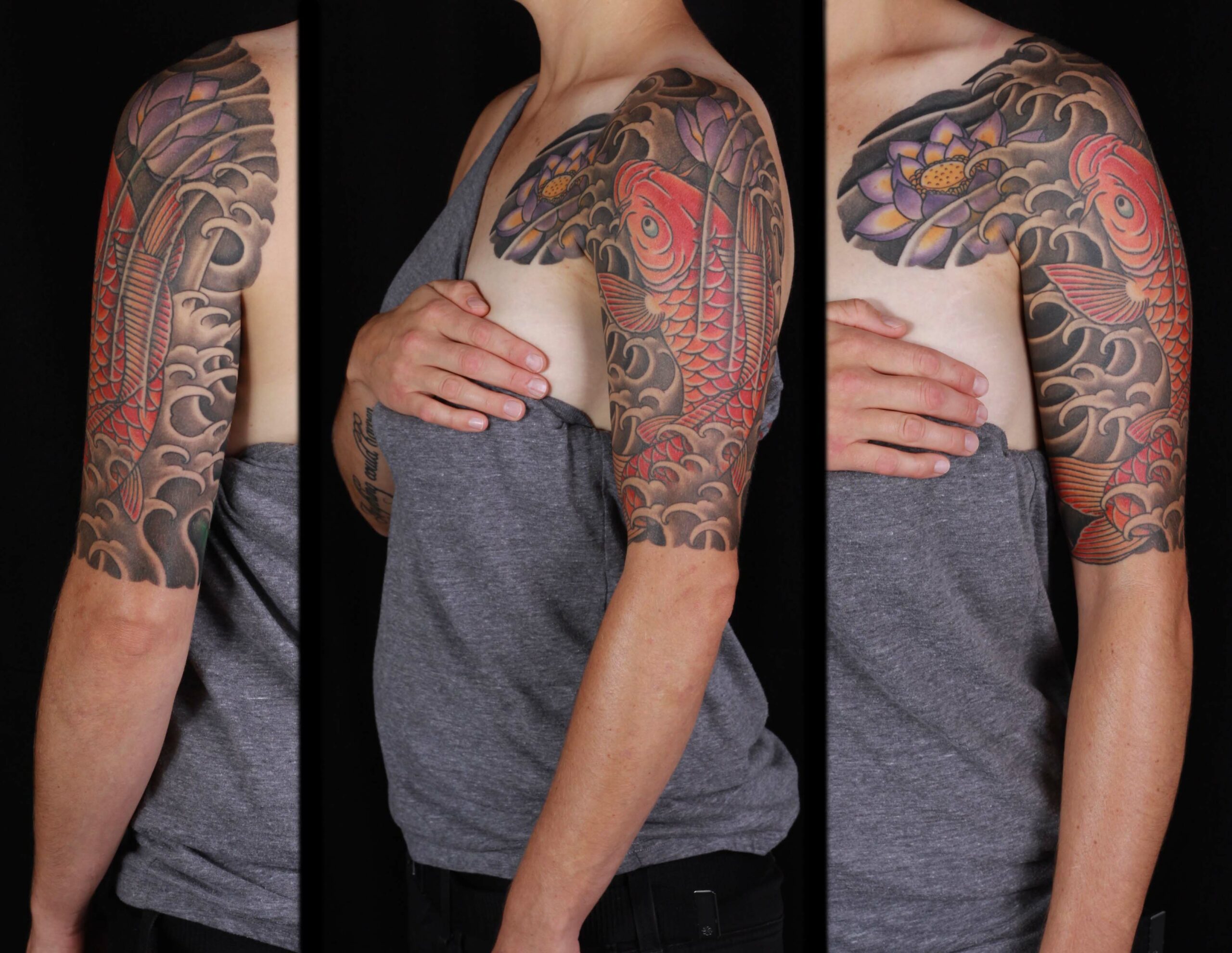 brian-thurow-dedication-tattoo-japanese-half-sleeve-arm-chest-koi-water-waves-lotus