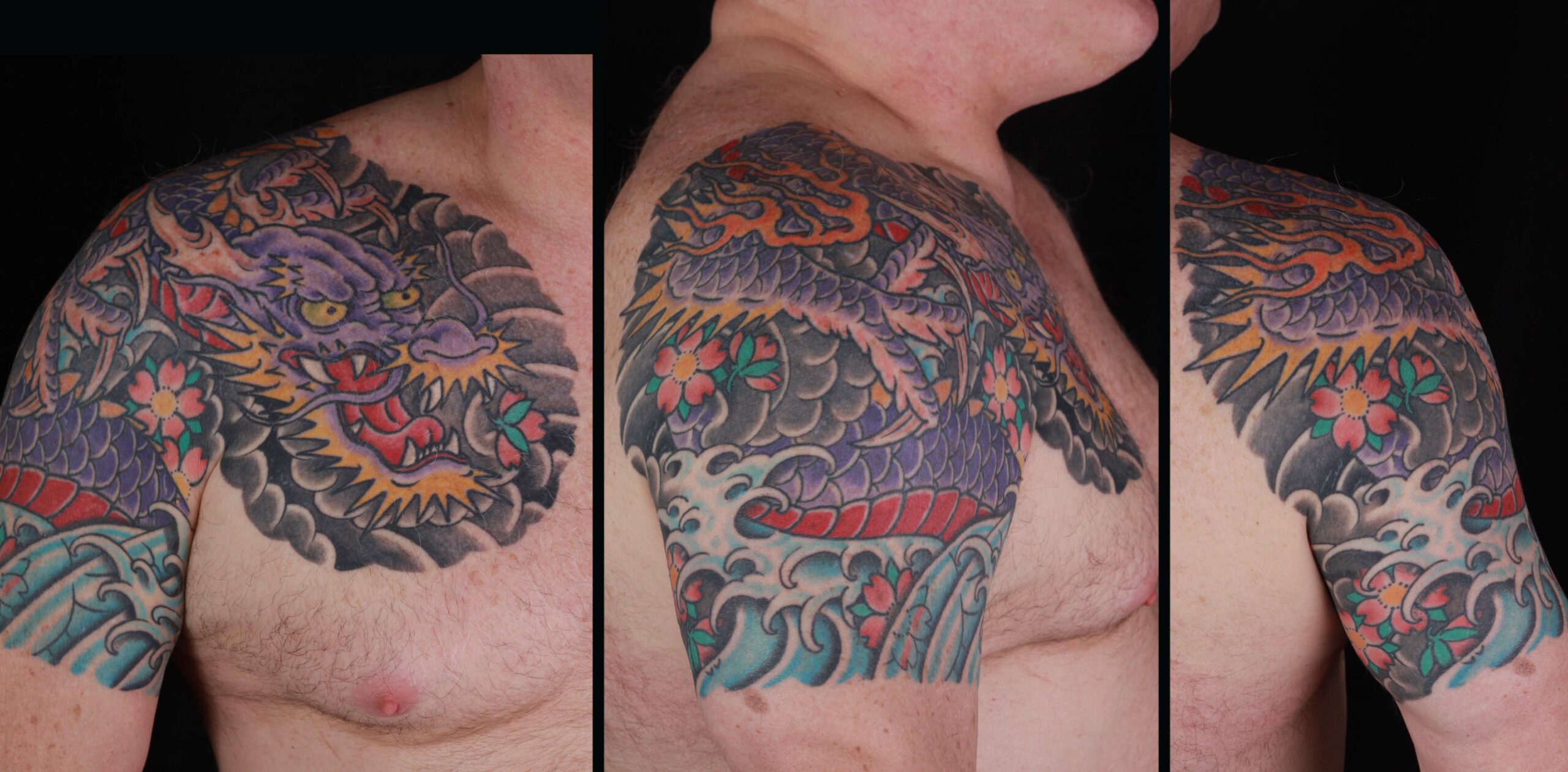 brian-thurow-dedication-tattoo-japanese-dragon-water-waves-cherry-blossoms-arm-chest