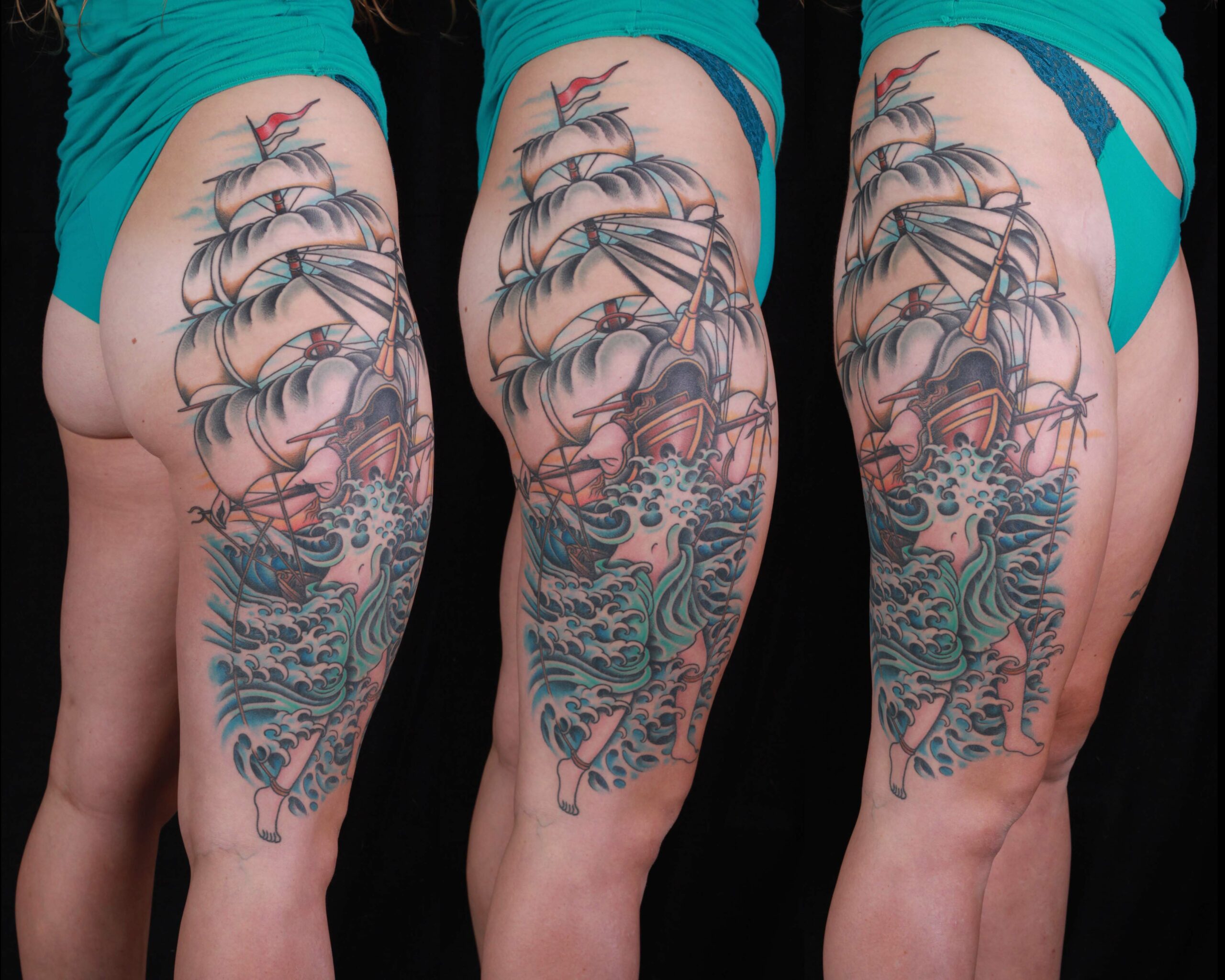 brian-thurow-dedication-tattoo-ship-human-dali-waves-water-hip-thighj