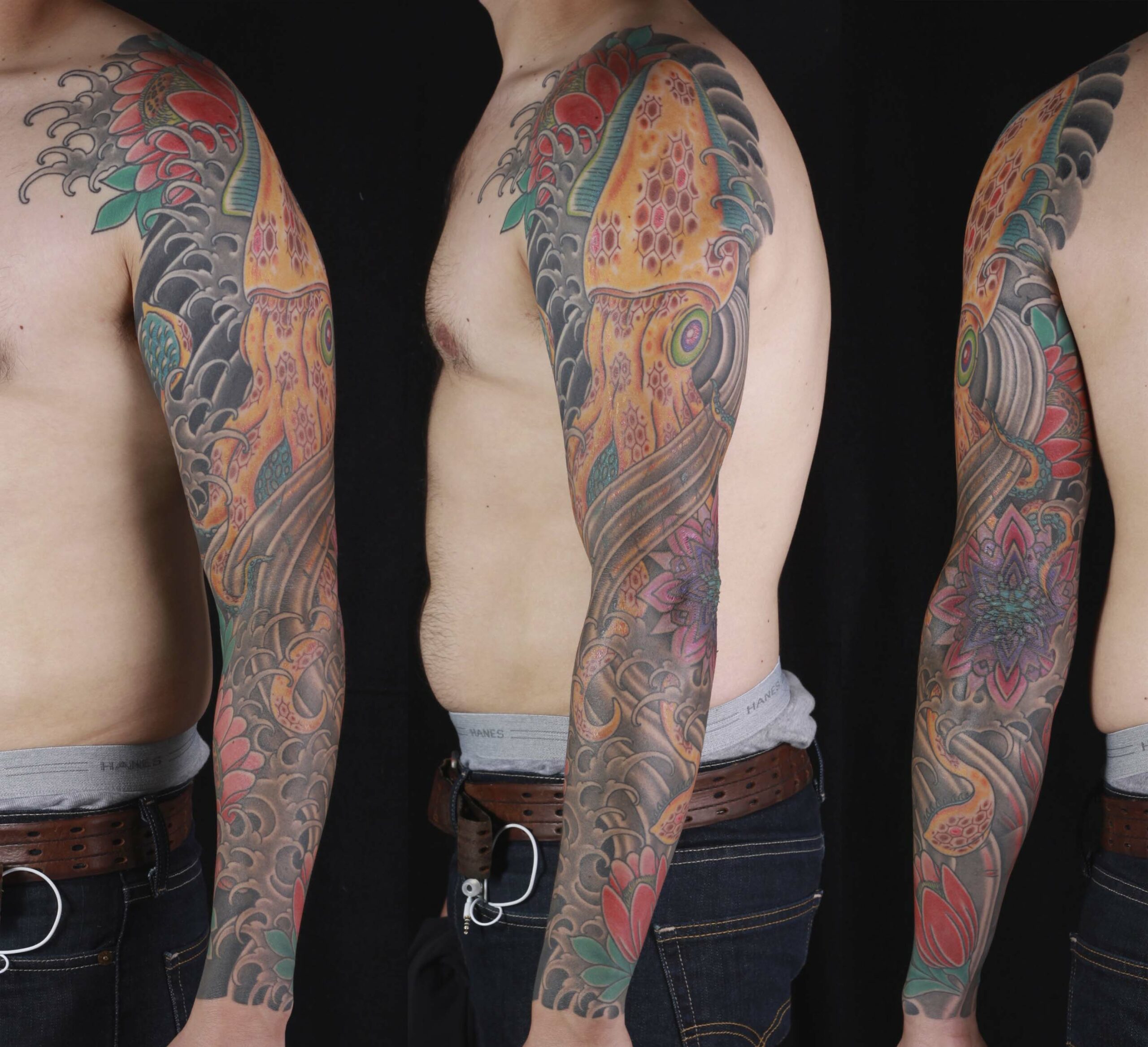 brian-thurow-dedication-tattoo-squid-lotus-mandala-sleeve-arm