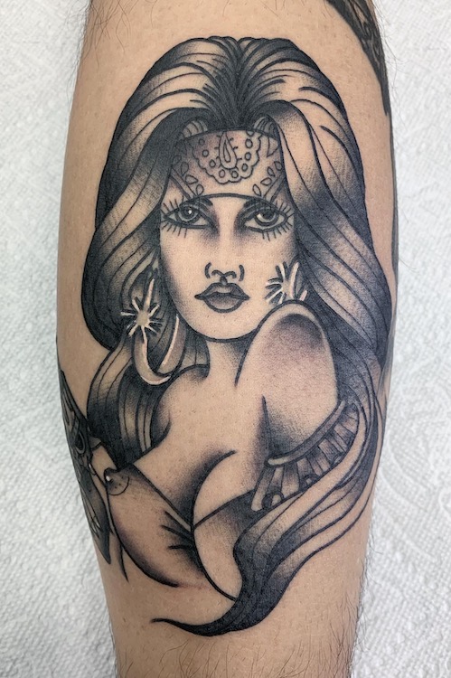 Black and Grey Traditional Gangster Girl by Alec Rowe