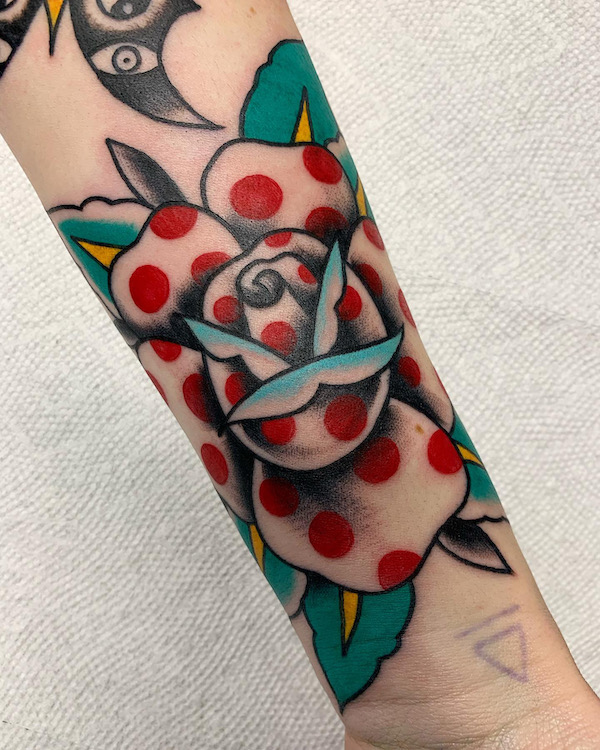 Traditional Polka Dot Rose Tattoo by ALec Rowe