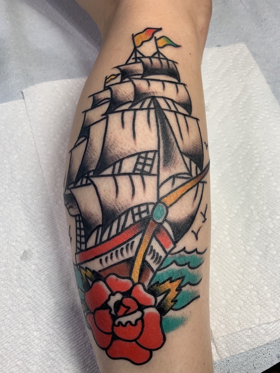 Ship and Rose Tattoo