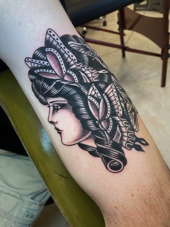traditional girl head tattoo reference