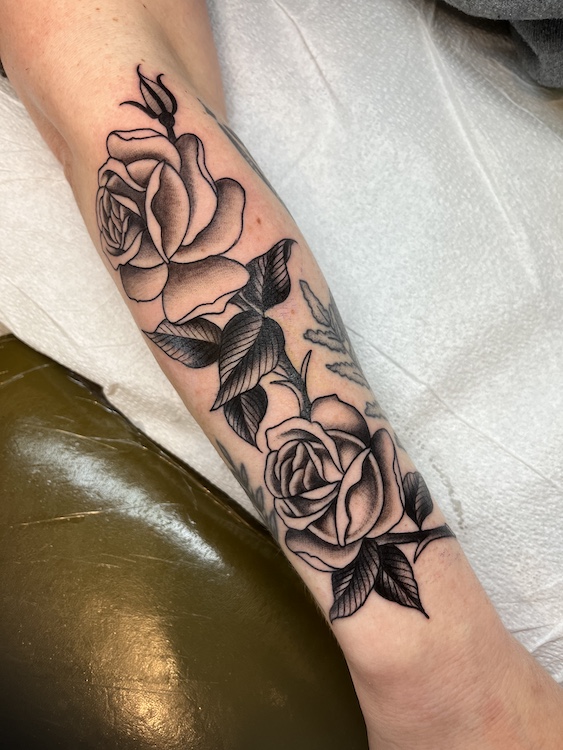 Black and grey Rose tattoo reference