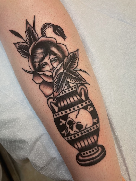 Black and Grey vase tattoo
